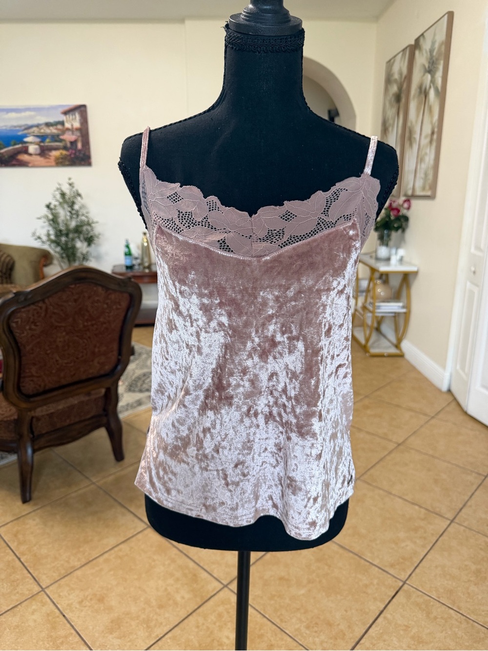 Danskin Blush Velvet Lace-Trim Cami